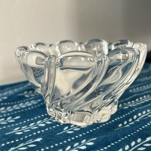Mikasa vintage clear glass candleholder in original box. Like new condition.